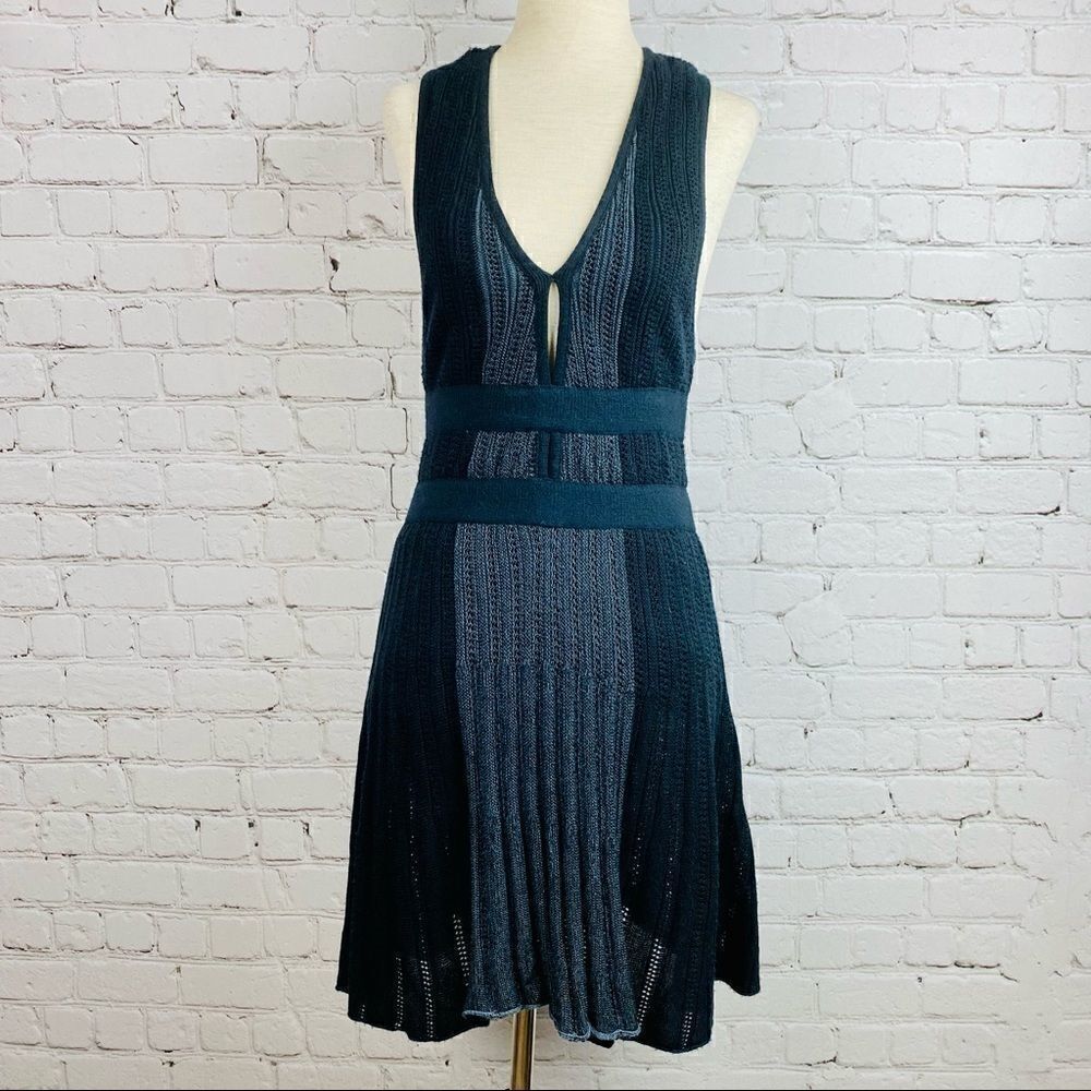 Crochet Knit Black Racerback Ribbed Mini Dress